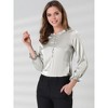 Allegra K Women's Ruffle Neck Long Sleeve Elastic Cuff Button Office Satin Blouse - 3 of 4