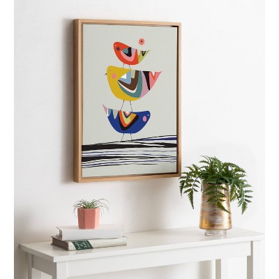 Colorful Birds Stacked Canvas Print with Natural Frame