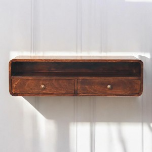 Solid Wood Floating 2-Drawer Console Table with Large Open Shelf and Curved Design - 1 of 4
