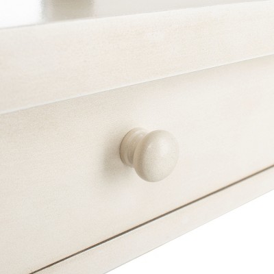 White Washed Wood Writing Desk with Drawer and Shelves