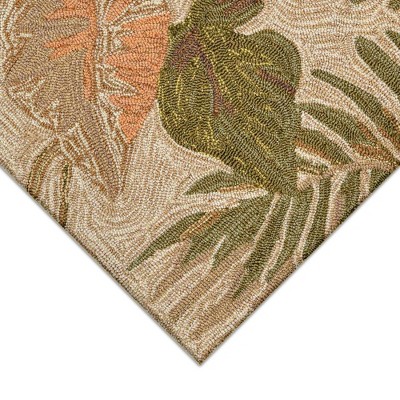 Tropical Leaf Beige and Green Hand-Tufted Indoor/Outdoor Rug