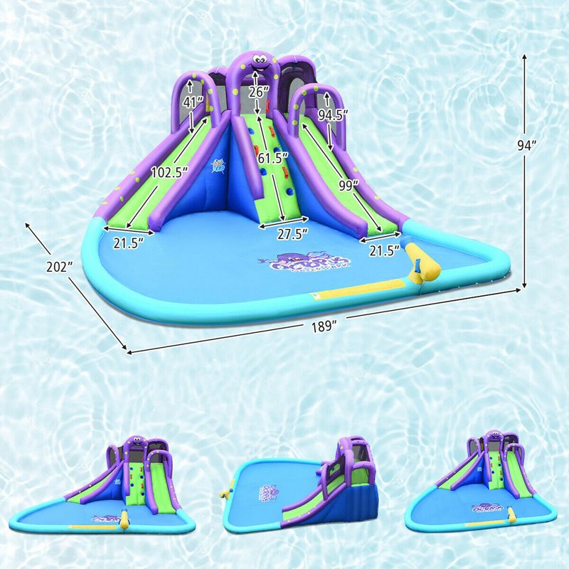 Costway Inflatable Water Park Octopus Bounce House Dual Slide Climbing Wall W/ Blower, 3 of 11