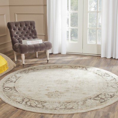 Stone and Cream Round Viscose Vintage Area Rug