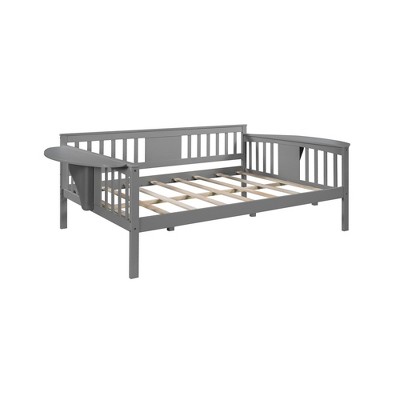 NicBex Twin/Full Size Daybed, Wooden Day Bed With 4 Support Legs, Sofa Bed Frame with Foldable Shelves Safety Guardrail