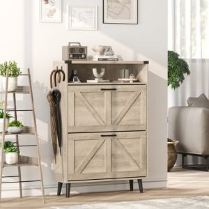 Shoe Cabinet with 2 Flip Drawers & Open Storage - 1 of 4