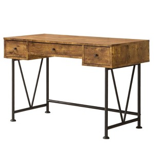 Coaster Home Furniture Analiese Industrial Home Office Writing Study Desk Laptop Table with 3 Storage Drawers and Black Metal Frame, Antique Nutmeg - 1 of 4