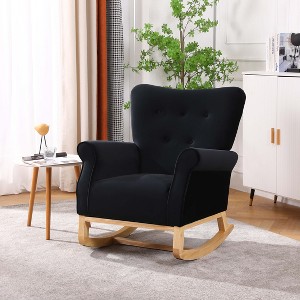 VYNXARIA Mid Century Fabric Rocker Chair with Wood Legs and velvet for Livingroom Bedroom - 1 of 4
