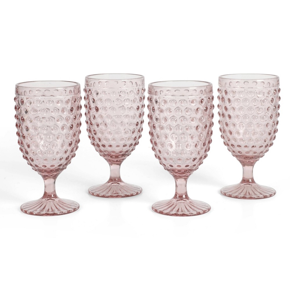 Photos - Glass Martha Stewart Chauncey 4pk 14.2oz Hobnail Handmade  Goblets Pink: Water Goblets, Dishwasher-Safe, Cold Beverages 