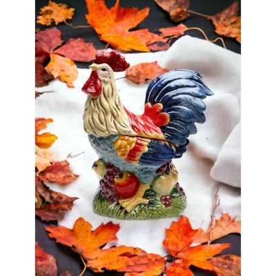 Colorful Ceramic Rooster Cookie Jar with Fruit Base