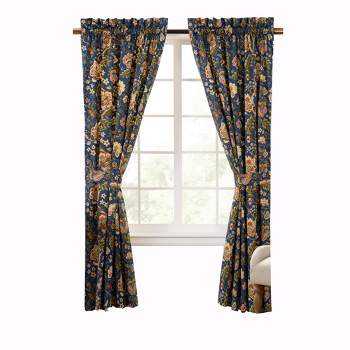 Ellis Curtain Regency 3" Rod Pocket Curtain Panel Pair with Tiebacks Navy