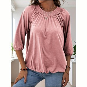 Imily Bela Color Block Womens Tunic Tops Oversized Cotton Tee Loose Fit Crew Neck Half Sleeve - 1 of 4