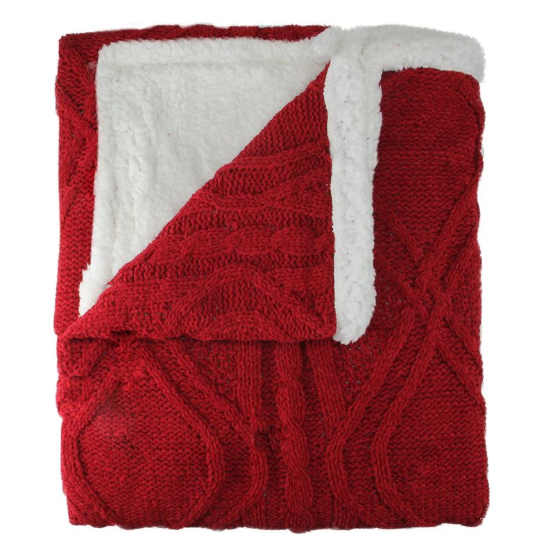 Northlight 50" x 60" Cable Knit Plush  Throw Blanket - Red/White, 1 of 5