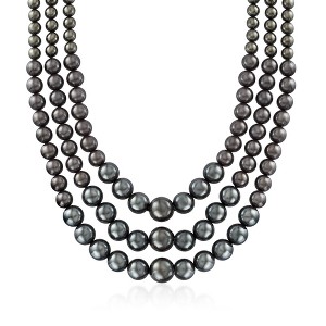 Ross-Simons 6-12mm Black Shell Pearl Graduated 3-Strand Necklace With Sterling Silver - 1 of 4