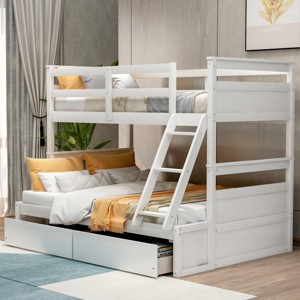 Twin Over Full Bunk Bed with Storage Drawers, Convertible to Two Beds, Space Saving Solid Wood Bed Frame for Kids & Teens-3irtyhousy - 1 of 4