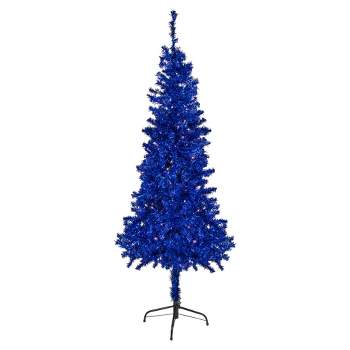 Northlight 6' Pre-Lit Blue Artificial Tinsel Christmas Tree, Clear Lights