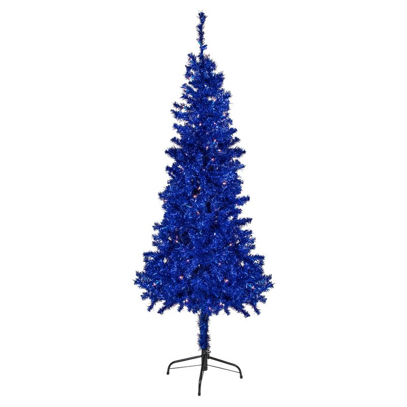 Northlight 6' Pre-Lit Blue Artificial Tinsel Christmas Tree, Clear Lights, 1 of 4