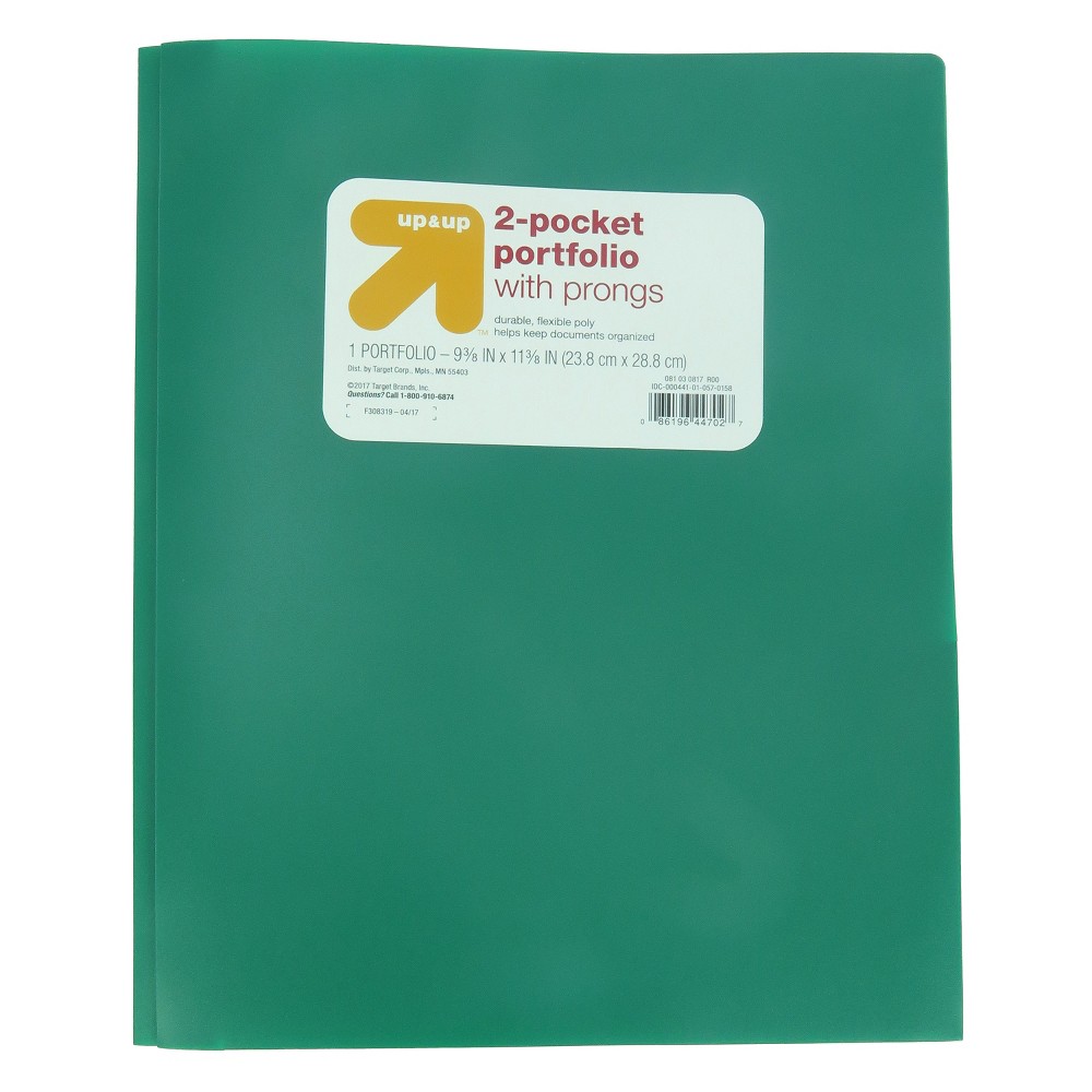 2 Pocket Plastic Folder with Prongs Green - Up&Up was $0.75 now $0.5 (33.0% off)