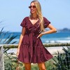 Women's Burgundy V-Neck Tiered Puff Sleeve Mini Dress - Cupshe - 4 of 4