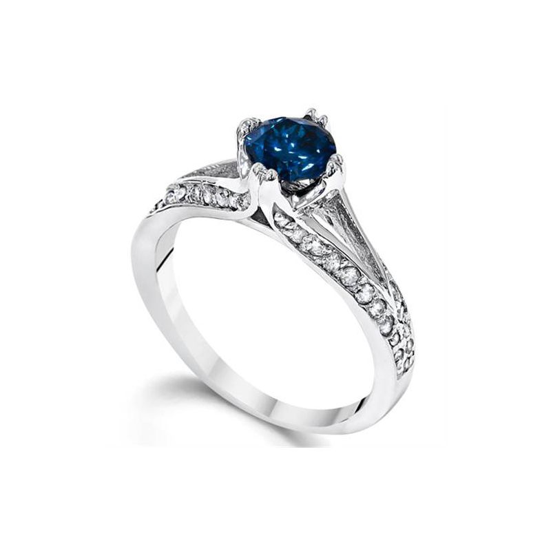 Pompeii3 1 1/6ct Vintage Treated Blue Diamond Pave Engagement Ring White Gold, 2 of 4