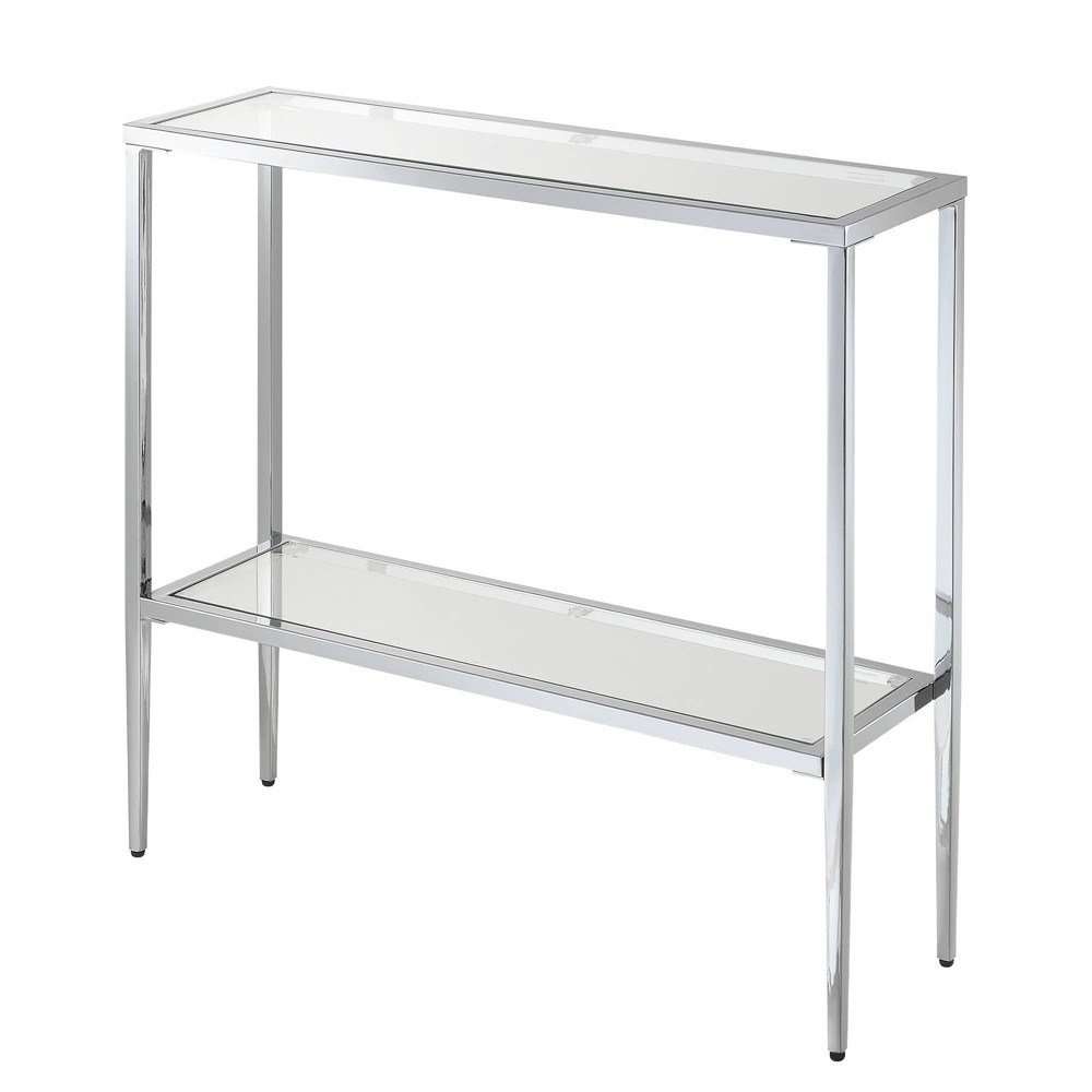 Breighton Home Nadia Glass Chrome Entryway Hall Table with Shelf in Glass/Chrome