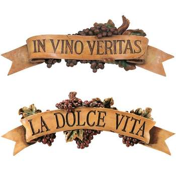 Design Toscano La Dolce Vita and In Vino Veritas Sculptural Wall Plaques, 2 Piece