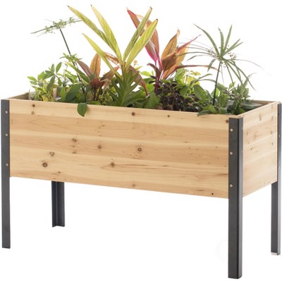 Gardenised Elevated Outdoor Raised Rectangular Planter Bed Box Solid Wood with Steel Legs, Natural