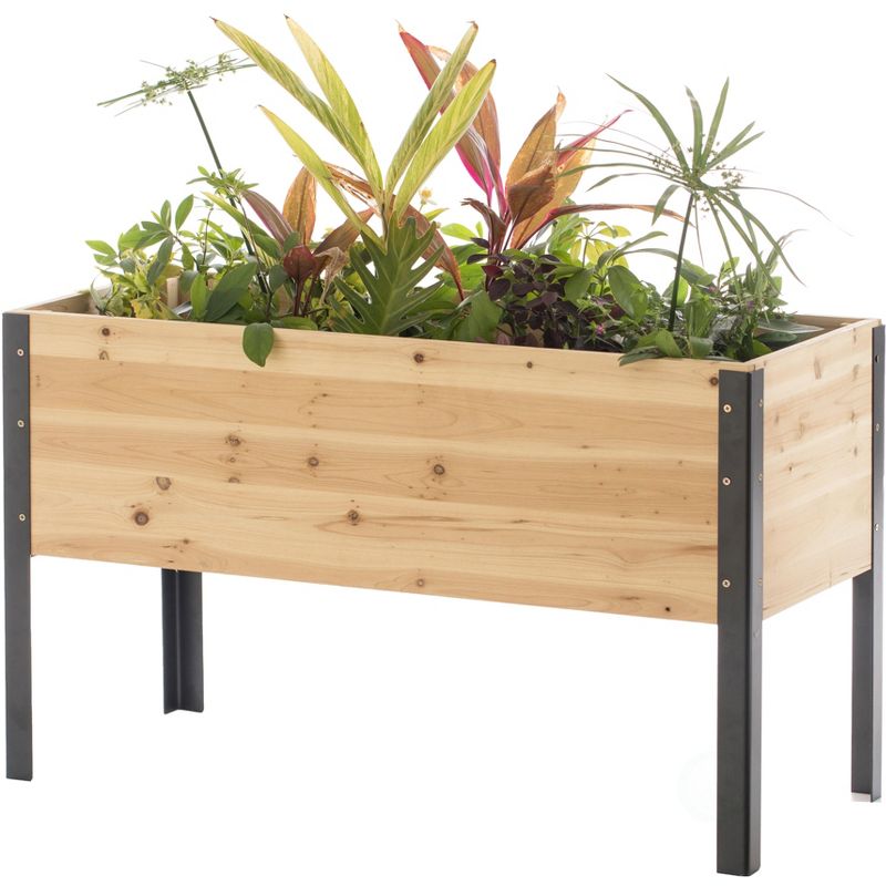 Gardenised Elevated Outdoor Raised Rectangular Planter Bed Box Solid Wood with Steel Legs, Natural, 1 of 12