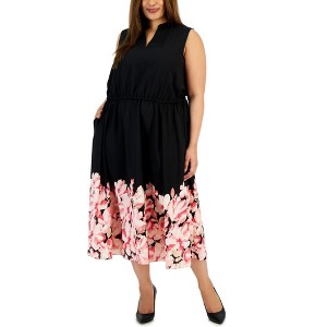 Anne Klein Womens Jenna Border-Hem Elastic-Waist Floral Midi Dress - 1 of 1