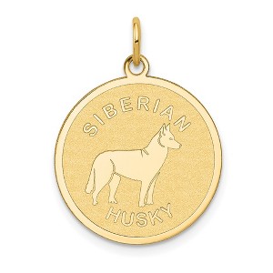 Black Bow Jewelry 14k Yellow Gold Laser Etched Siberian Husky Disc Pendant, 19mm - 1 of 4