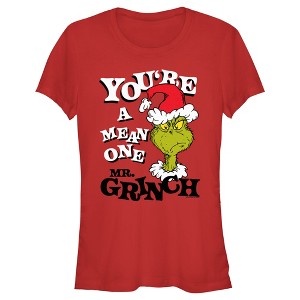 Junior's Dr. Seuss Christmas Grinch You're a Mean One Portrait T-Shirt - 1 of 4
