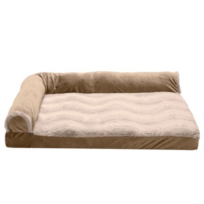 Medium Brownstone Orthopedic Faux Fur and Velvet Pet Bed