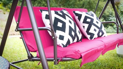 Beige 2-Person Outdoor Convertible Canopy Swing Glider with Cushions