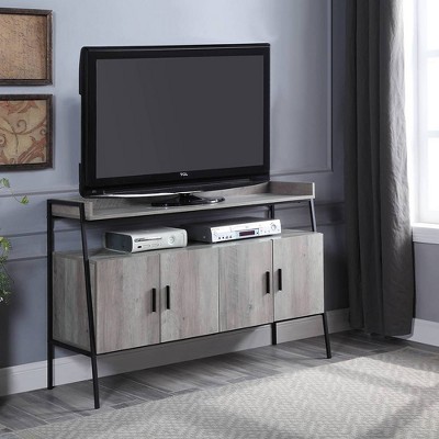 Gray Oak and Black Metal 52" TV Stand with Cabinets