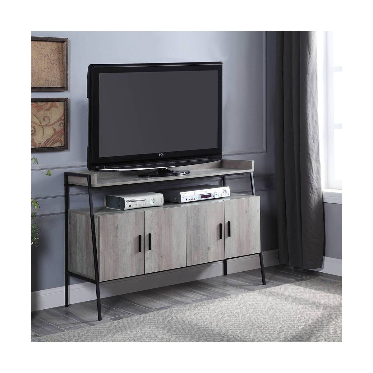 Acme Furniture 52" Samiya TV Stand for TVs up to 50" Gray Oak/Black Finish: Media Console with Open Back & Doors - thumbnail 2