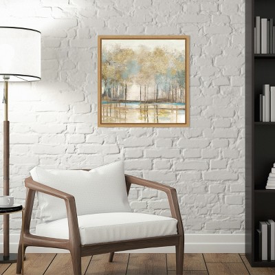 Beige and Teal Impressionist Framed Canvas Wall Art, 16 x 16-in