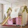 TIRAMISUBEST Twin/Full Size Kids Open House-Shaped Bed Frame with Tents, Loft Bed with Ladder, Slide & LED Lights - 3 of 4