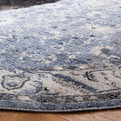 Charleston Vintage-Inspired Navy & Light Grey Synthetic Area Rug - 2' x 8'