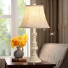 Table Lamps Set of 2, Rustic Farmhouse Bedside Lamps with 3-Color LED Bulbs, Linen Shade and Rotary Switch for Bedroom or Living Room – Cuddlewood - 4 of 4