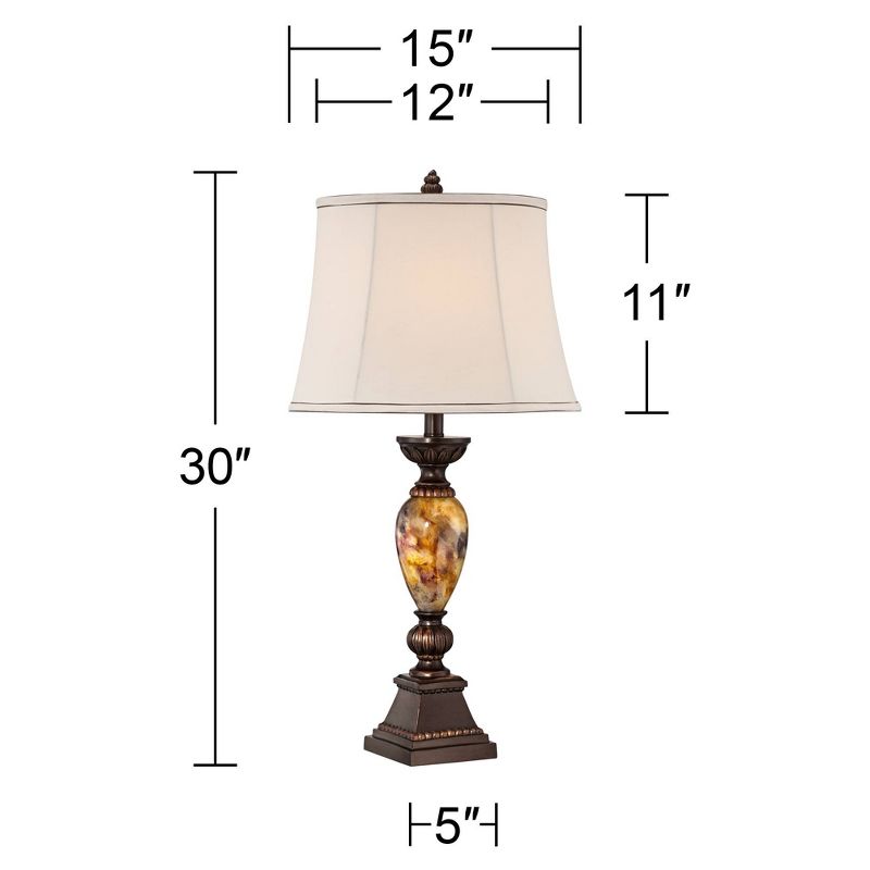Kathy Ireland Mulholland Traditional Table Lamp 30" Tall Brown Gold Faux Marble Aged Bronze Off White Oval Shade for Bedroom Living Room Bedside Kids, 4 of 10