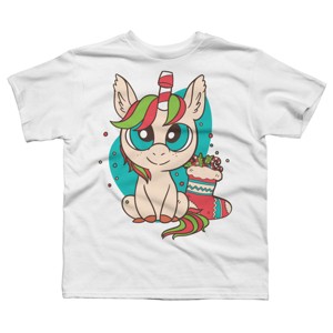 Boy's Design By Humans Christmas Candy Cane Unicorn With Stocking By rasok T-Shirt - 1 of 3