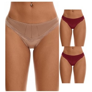 INSPIRE CHIC Women's Satin Silky Hipster Low Waisted Lace Trimmed Briefs 3 Packs - 1 of 4