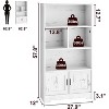 Homhougo White Bookshelf with LED Lights Farmhouse Bookcase with Doors Modern Storage Rack 3 Shelf Standing Bookshelves Wooden Display Shelf - 2 of 4