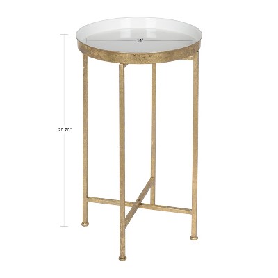 White and Gold Round Metal Foldable Tray Accent Table