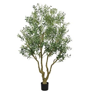 Cesicia 8ft Tall Artificial Olive Tree With Natural Trunk And Lifelike Olive Leaves And Fruit, Decorative Plant For Living Room, Office, 1 Pc/Set - 1 of 4