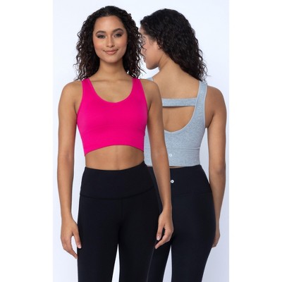 Yogalicious 2 Pack Ribbed Seamless V-neck Bra - Lily Pad/white - Large :  Target
