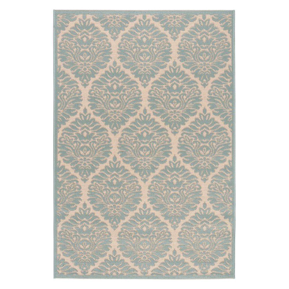 4'x6' Dena Damask Loomed Area Rug Cream/Aqua - Safavieh