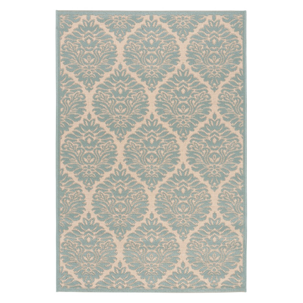 4'x6' Dena Damask Loomed Area Rug Cream/Aqua - Safavieh