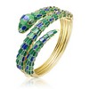 14k Yellow Gold Plated with Emerald Cubic Zirconia Green & Blue Enamel 3D Serpent Coiled Bypass Wrapped Bangle Bracelet - 2 of 3