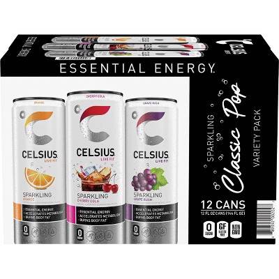 CELSIUS Sparkling Classic Pop (Orange, Cherry Cola, Grape) Variety Pack Functional Energy Drink - 12pk/12 fl oz Cans
