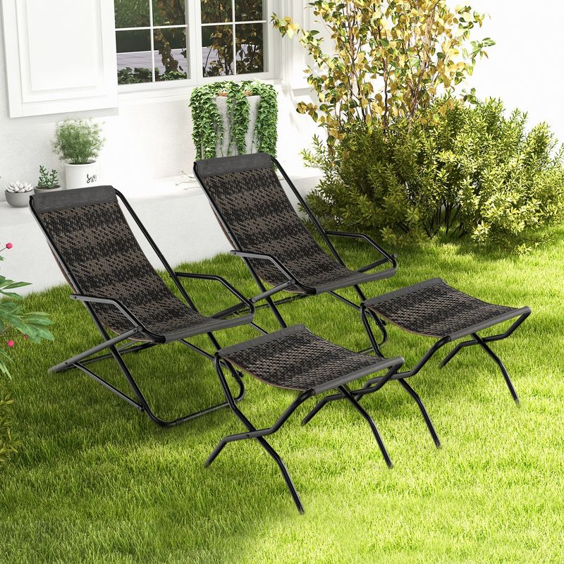 Costway Patio Folding Rattan Sling Chair Rocking Lounge Chaise Armrest Garden Portable, 5 of 9